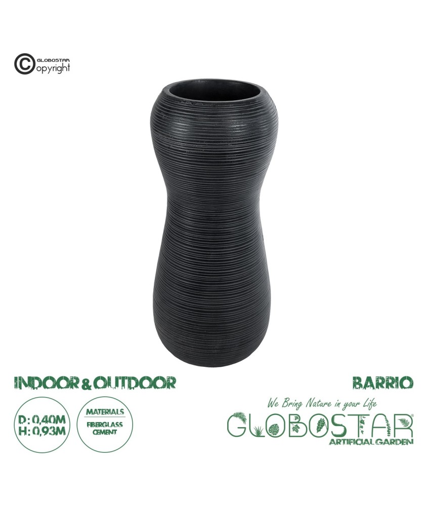 GloboStar® Artificial Garden BARRIO 20773 Επιδαπέδιο Πολυεστερικό Τσιμεντένιο Κασπώ Γλάστρα - Flower Pot Μαύρο Φ40 x Υ93cm